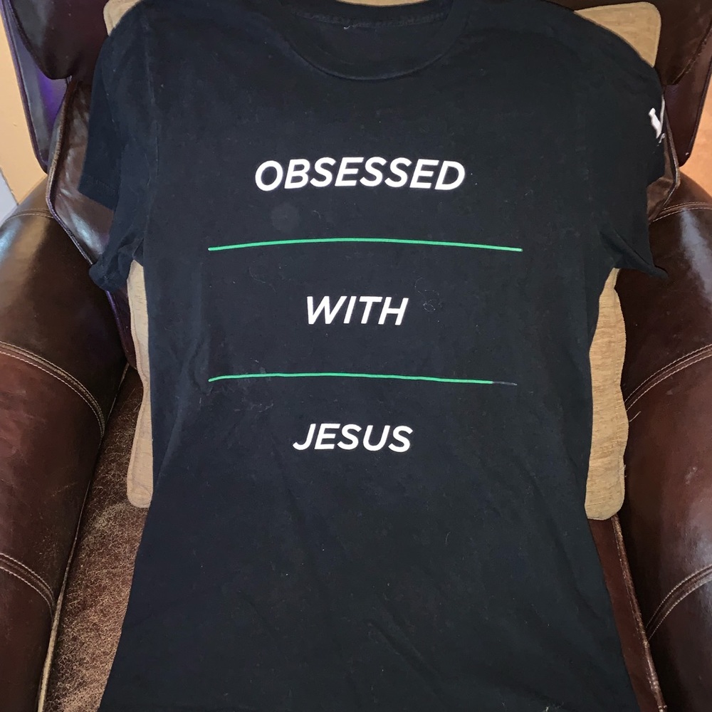 Obsessed With Jesus! Jet black soft cotton tee - Picture 2 of 3